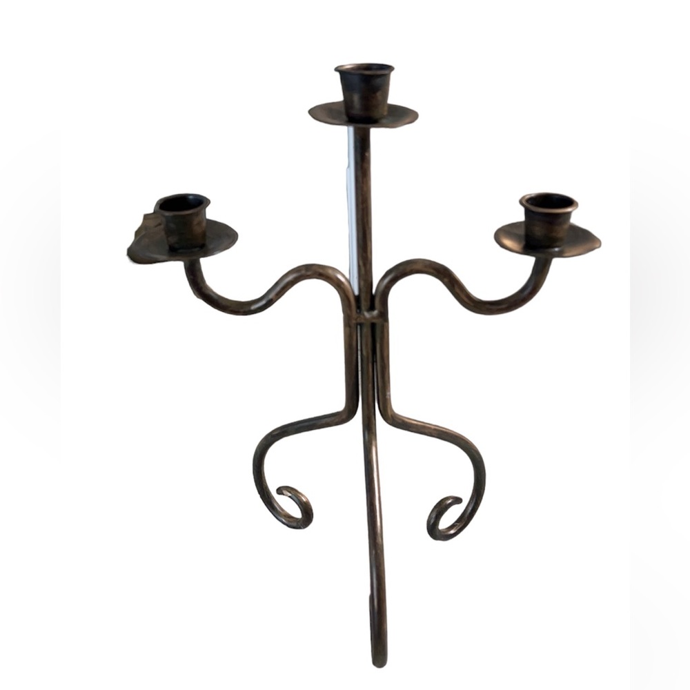 Vintage Wrought Iron 3-Light Candelabra / Taper Candle Holder